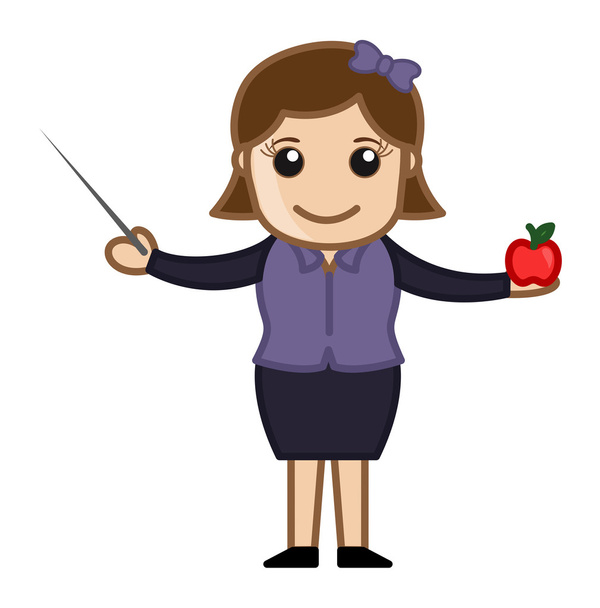 Enseignant avec bâton et pomme - personnage de bande dessinée
 - Vecteur, image
