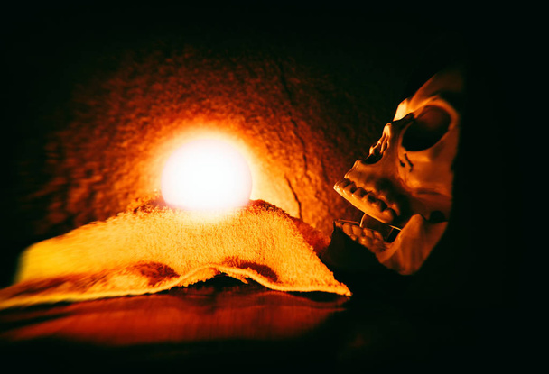 Psychic readings and clairvoyance with human skull and magic bal - Valokuva, kuva