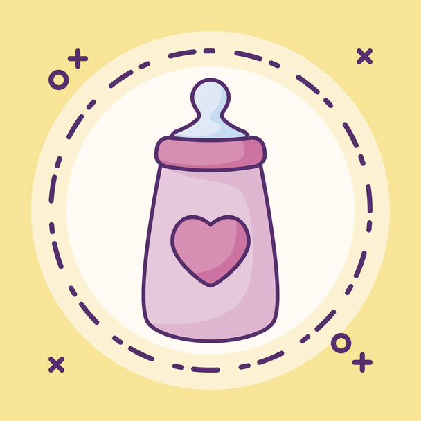 フレーム円形の心を持つボトルミルクの赤ちゃん - ベクター画像