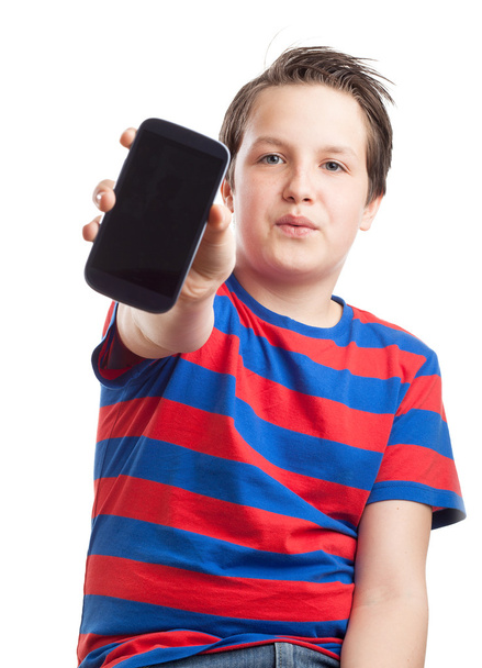 Teenager boy showing his smart phone - Фото, зображення