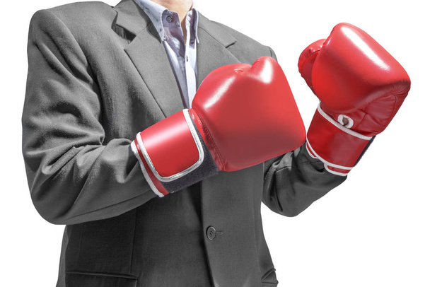 Businessman with red boxing gloves - Zdjęcie, obraz