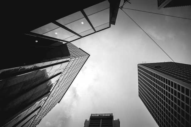 Business buildings in Hong Kong; Low Angle View; Black and White style - Zdjęcie, obraz