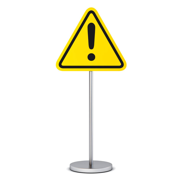 Hazard warning attention sign with exclamation mark symbol isolated on white background 3D rendering - Photo, Image
