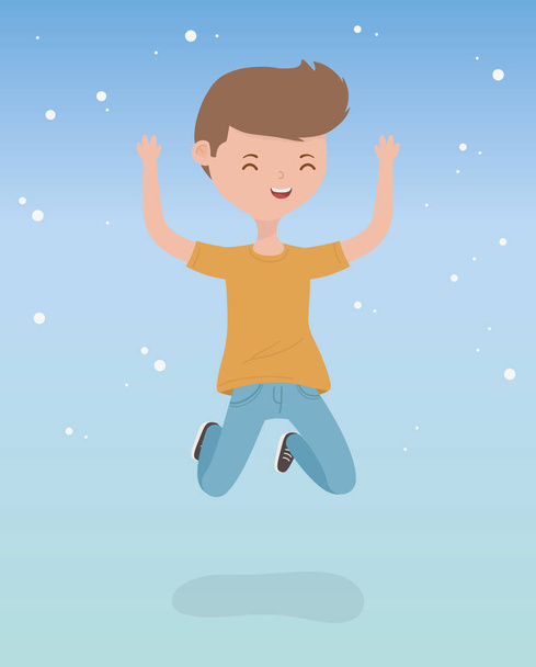 счастливый молодой человек празднует прыжковый характер
 - Вектор,изображение