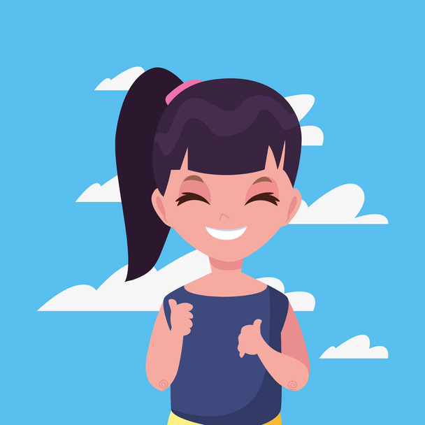 glimlachend jong meisje portret hemel achtergrond - Vector, afbeelding