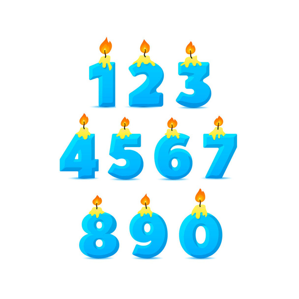 Joukko värikkäitä syntymäpäiväkynttilän numeroita. Wick ja Fire. Vektoriesimerkki
 - Vektori, kuva