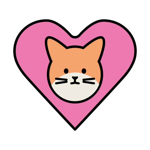 cute cat mascot adorable head in heart character - Vector, Image