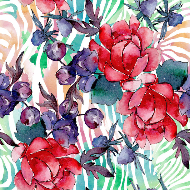 Bouqet succulent floral botanical flowers. Watercolor background illustration set. Seamless background pattern. - Photo, image