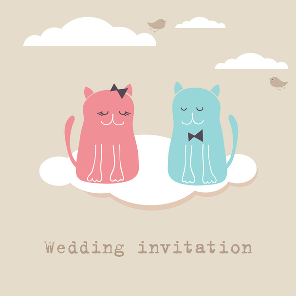 Bridal shower invitation card with two cute cats sitting on the present boxes - ベクター画像