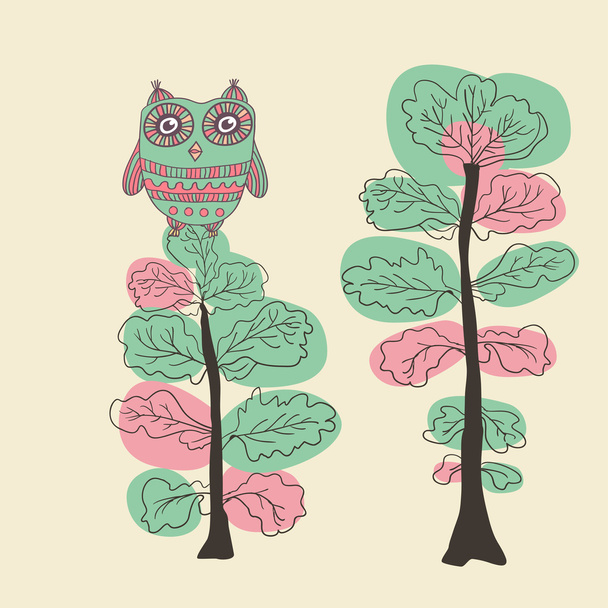 Owl on the tree. Hand drawn vector illustration. - Vektor, Bild