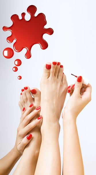 pedicure process - red manicure and pedicure - Foto, Imagen