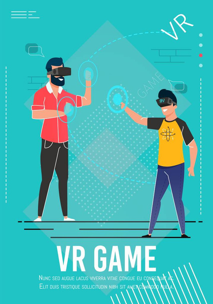 VR Game Invitation Poster with Cartoon Gamers - Vector, Image