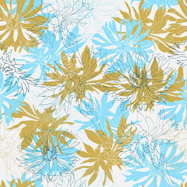 Background of white and blue orange flowers on a gray background. Seamless floral texture for fabrics, tiles, wallpapers. - ベクター画像