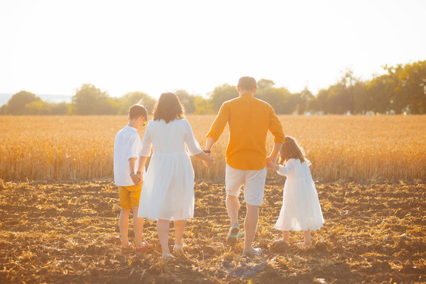 Fotografie rodiny s časem a chůze v pšeničném poli - Fotografie, Obrázek