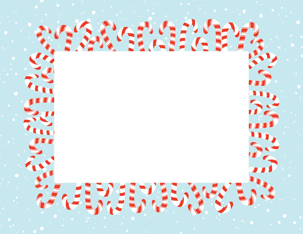 Барвисті червоні та білі святкові різдвяні та новорічні цукерки тростини та сніжинки Вектор прямокутний елемент рамки
 - Вектор, зображення