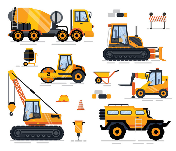 Geländewagen, Traktor und Gabelstapler, Bauvektor - Vektor, Bild