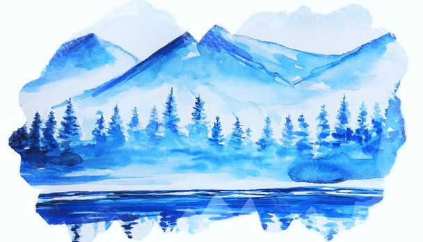 Gyönyörű téli művészet vízszín háttér illusztráció - Fotó, kép