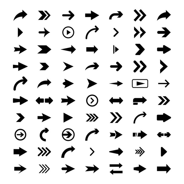 Arrows big set of black flat icons. - Wektor, obraz