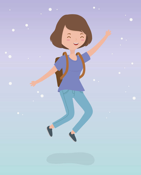 gelukkige jonge vrouw viert springen personage - Vector, afbeelding