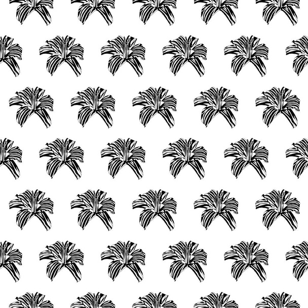 Black and white striped vector illustration flowers seamless pattern - Vector, Image