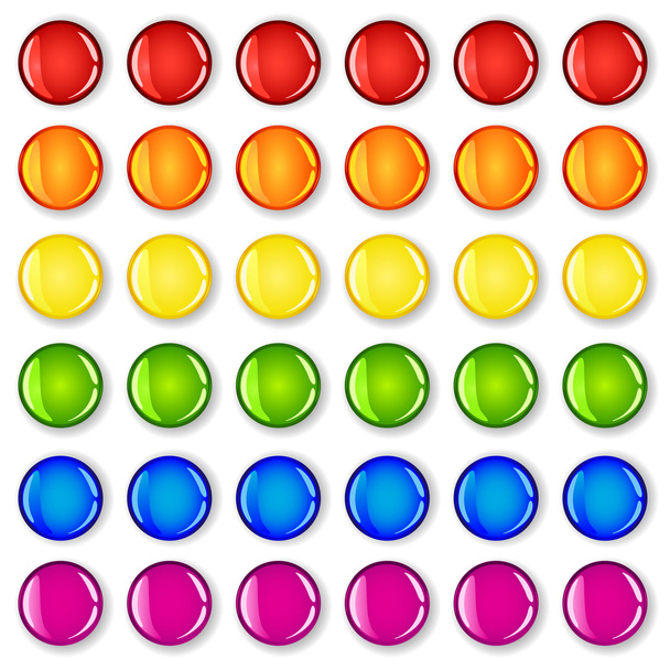 glanzende knoppen met schaduwen in regenboogkleuren - Vector, afbeelding