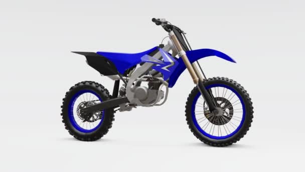 Bicicleta esporte azul e preto para cross-country em um fundo branco. Racing Sportbike. Motocross moderno Motocross Dirt Bike. Renderização 3D
. - Filmagem, Vídeo