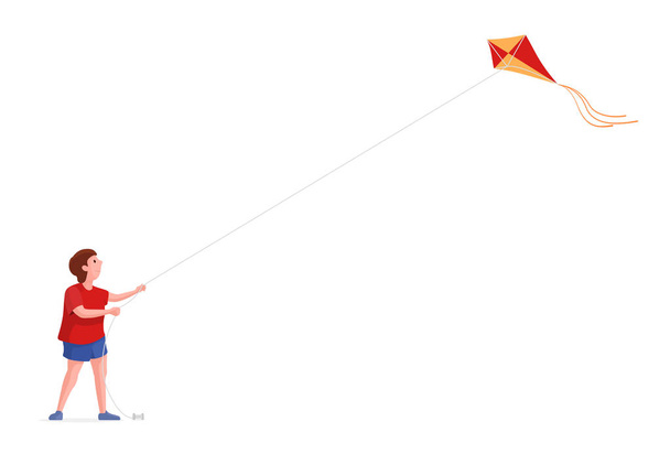 Kleine jongen vliegende kite geïsoleerd op wit - Vector, afbeelding