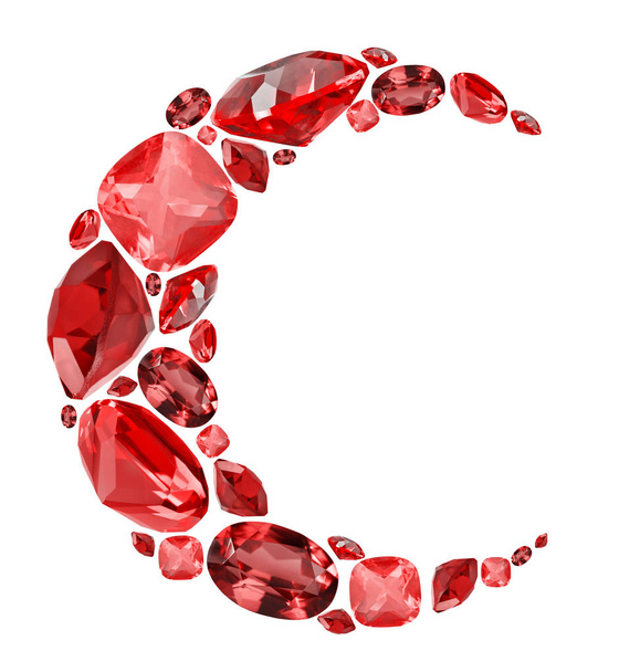 σύμβολο ημισέληνο σχήμα από κόκκινο ρουμπινί πολύτιμους λίθους που απομονώνονται σε λευκό - Φωτογραφία, εικόνα