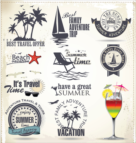 yaz tatil ve seyahat etiketleri - Vektör, Görsel