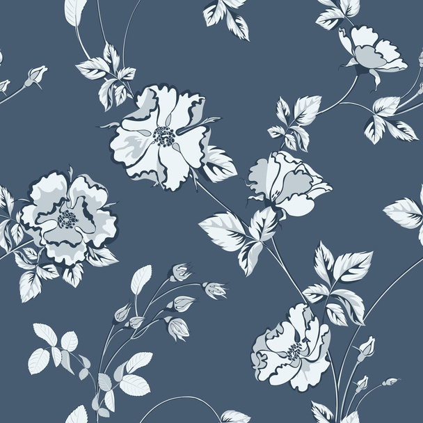 Flower vector illustration with monochrome color roses and leaves on Indigo background . - Vetor, Imagem