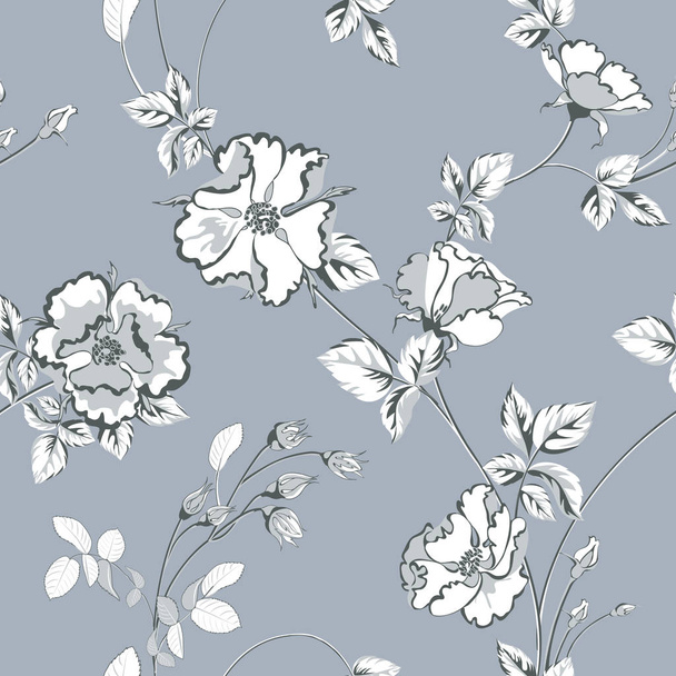 Flower vector illustration with monochrome color roses and leaves on gray background. - Вектор,изображение