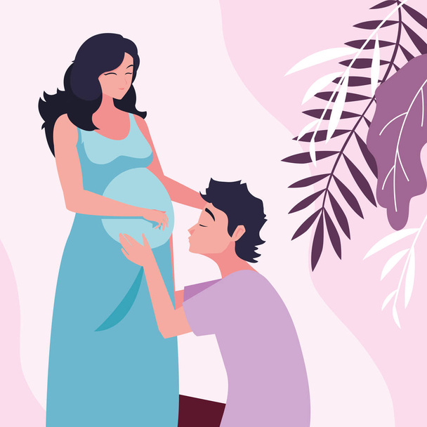 χαριτωμένο ζευγάρι χαρακτήρα avatar εγκυμοσύνη - Διάνυσμα, εικόνα