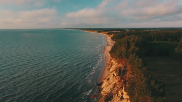 Sunset near coastline Baltic sea Jurkalne Aerial view Latvia - Materiał filmowy, wideo