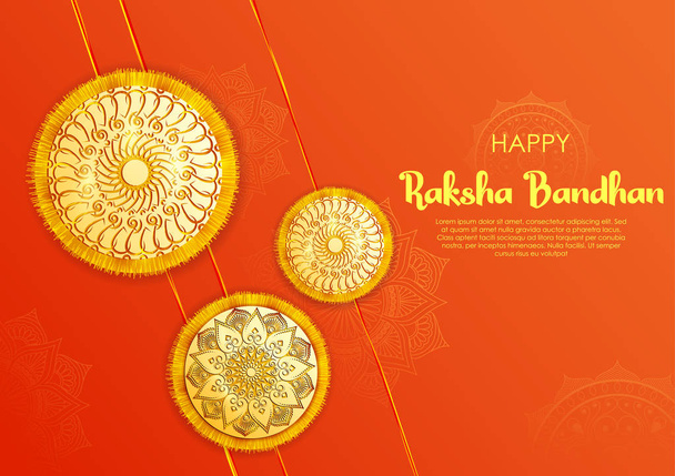 Karta okolicznościowa z dekoracyjnym Rakhi na tle Raksha Bandhan - Wektor, obraz