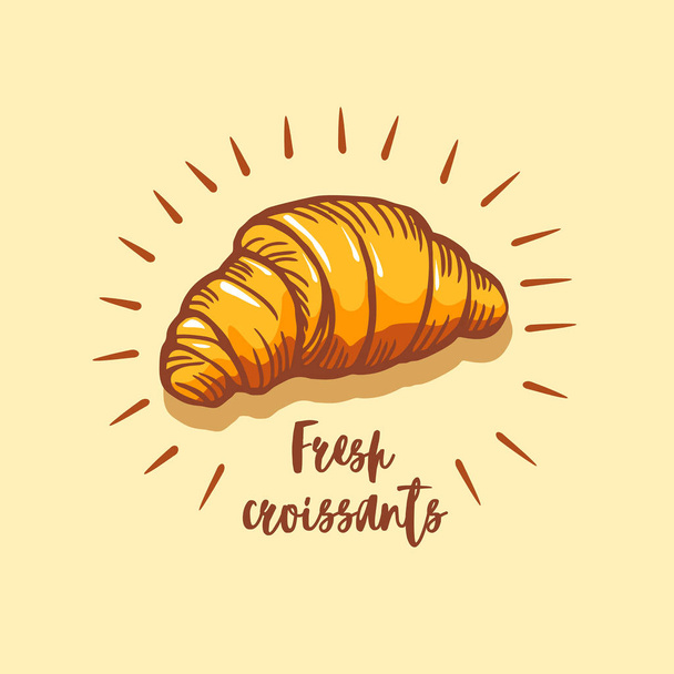 Croissant icon. Bakery shop emblem, badge and logo. Vintage design. - Vector, Image