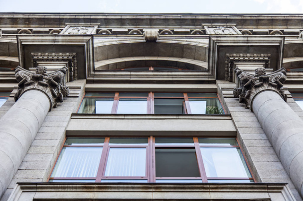Moscow, Russia, on July 8, 2019. Typical architecture around historical building. Decorative elements of a facade of the building  - Photo, image