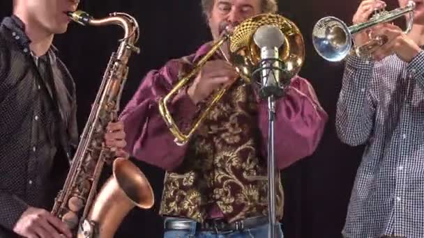 Middle-aged brass instrumentalists joyfully performing for their loyal fans. - Footage, Video