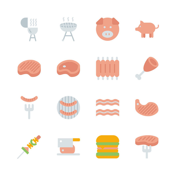 Pork related in flat icon set.Vector illustration - Vector, Image