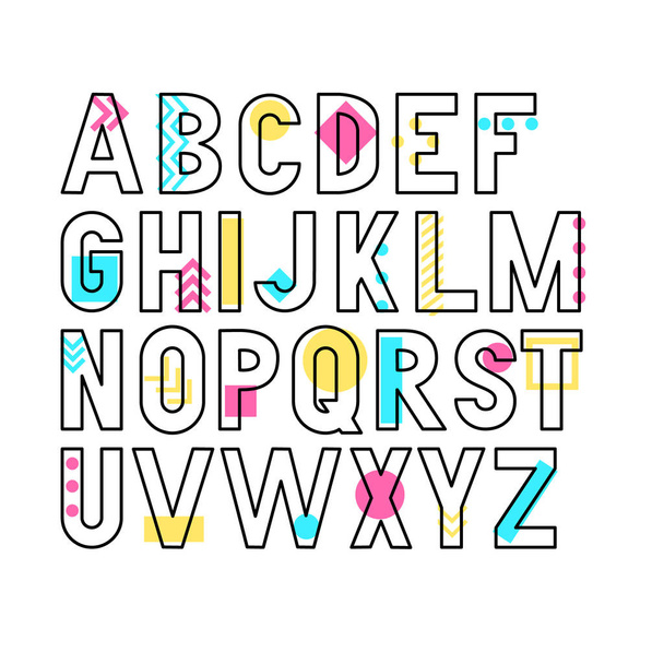 Vector bold condensed grotesque font. Uppercase letters only. Abstract geometric pattern decoration. - Vector, afbeelding