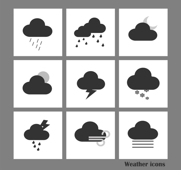 Collection of weather forecast vector illustrations - flat weather vector icons for web site or application. - Vector, Imagen