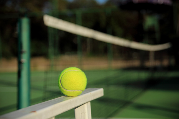 Tennis ball with net background - Photo, Image