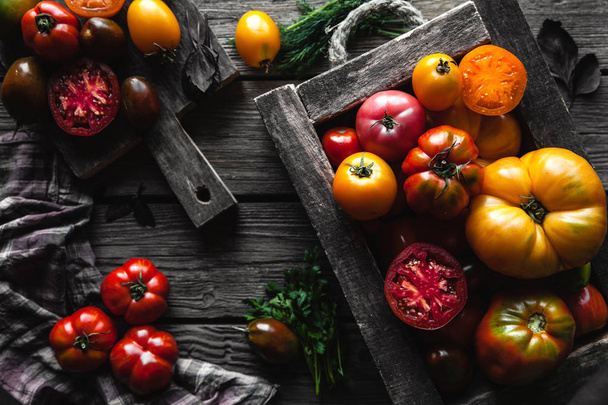 Fresh cherry tomatoes on wooden background - Zdjęcie, obraz