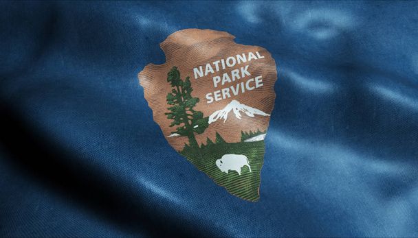 Bandera ondeante 3D del Servicio de Parques Nacionales de los Estados Unidos
 - Foto, imagen