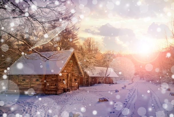 Casa na floresta de fadas da neve
 - Foto, Imagem