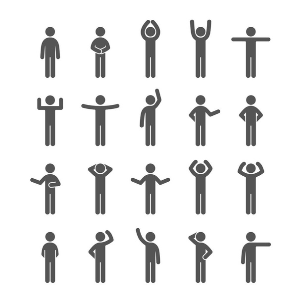 Different poses stick figure people pictogram icon set. Human symbol sign. Infographics people set. - Vector, Image