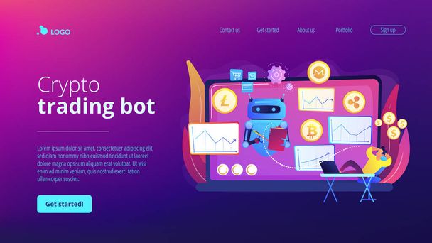 Crypto trading bot concept landing page - Vector, Image