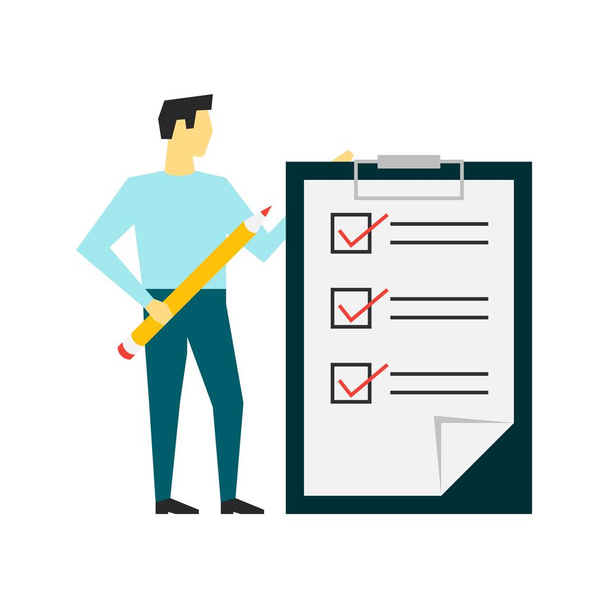 Man standing with a big clipboard and to do list - Vector, Image