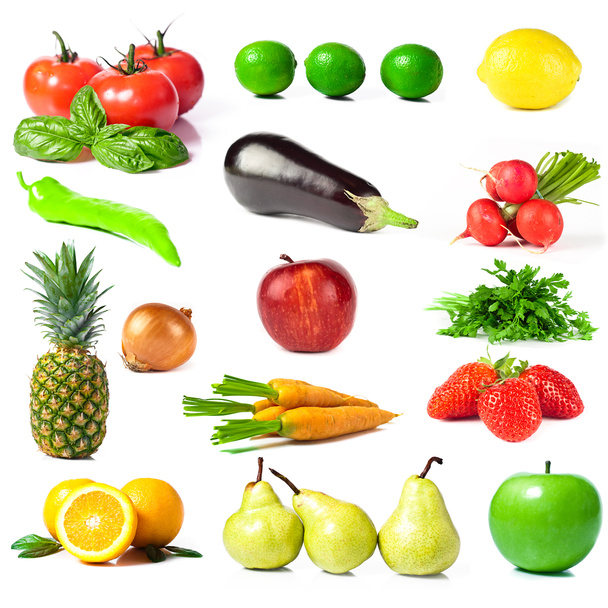 Conjunto de frutas y verduras aisladas sobre fondo blanco
 - Foto, Imagen