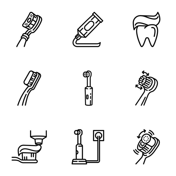 Tooth care icon set, outline style - Vektor, kép