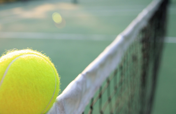 tennisbal op net - Foto, afbeelding